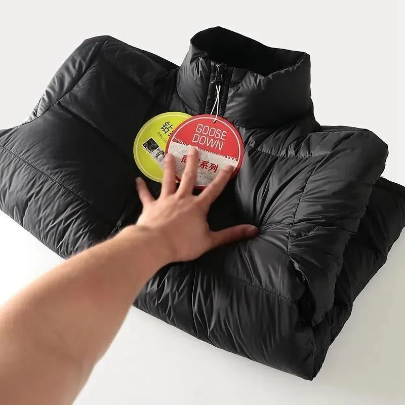 Ultra-Thin Spring Autumn down Cotton Jaet for Men Stand Collar Hooded Large Size Outerwear Busin Casual ort Sle