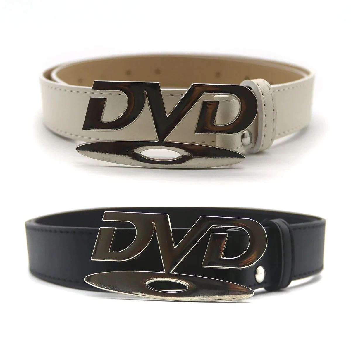 Unisex Nostalgic DVD Buckle Belt Versatile Black White Decorative Waist Straps Belt for Men Women Jeans Matching Gift for Her