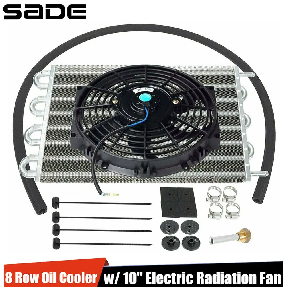 Universal 8 Row Transmission Radiator Oil Cooling &10 Inch 12V Car Air Conditioning Radiator Slim Fan Cooler (Non combination)