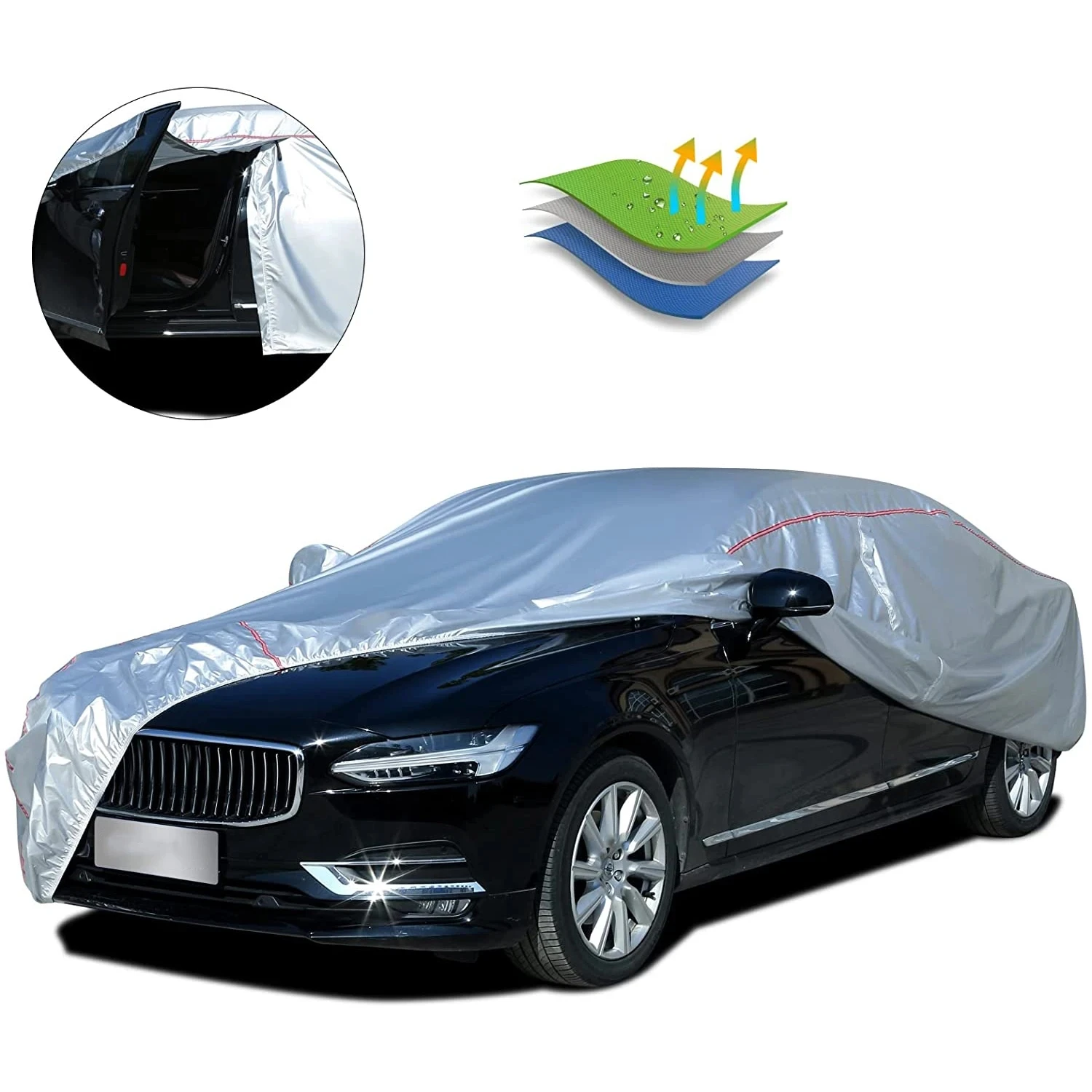 Universal car cover Zipper Design Waterproof UV-Proof Windproof Car Cover for All Weather Indoor Outdoor Fit sedan hatchback SUV
