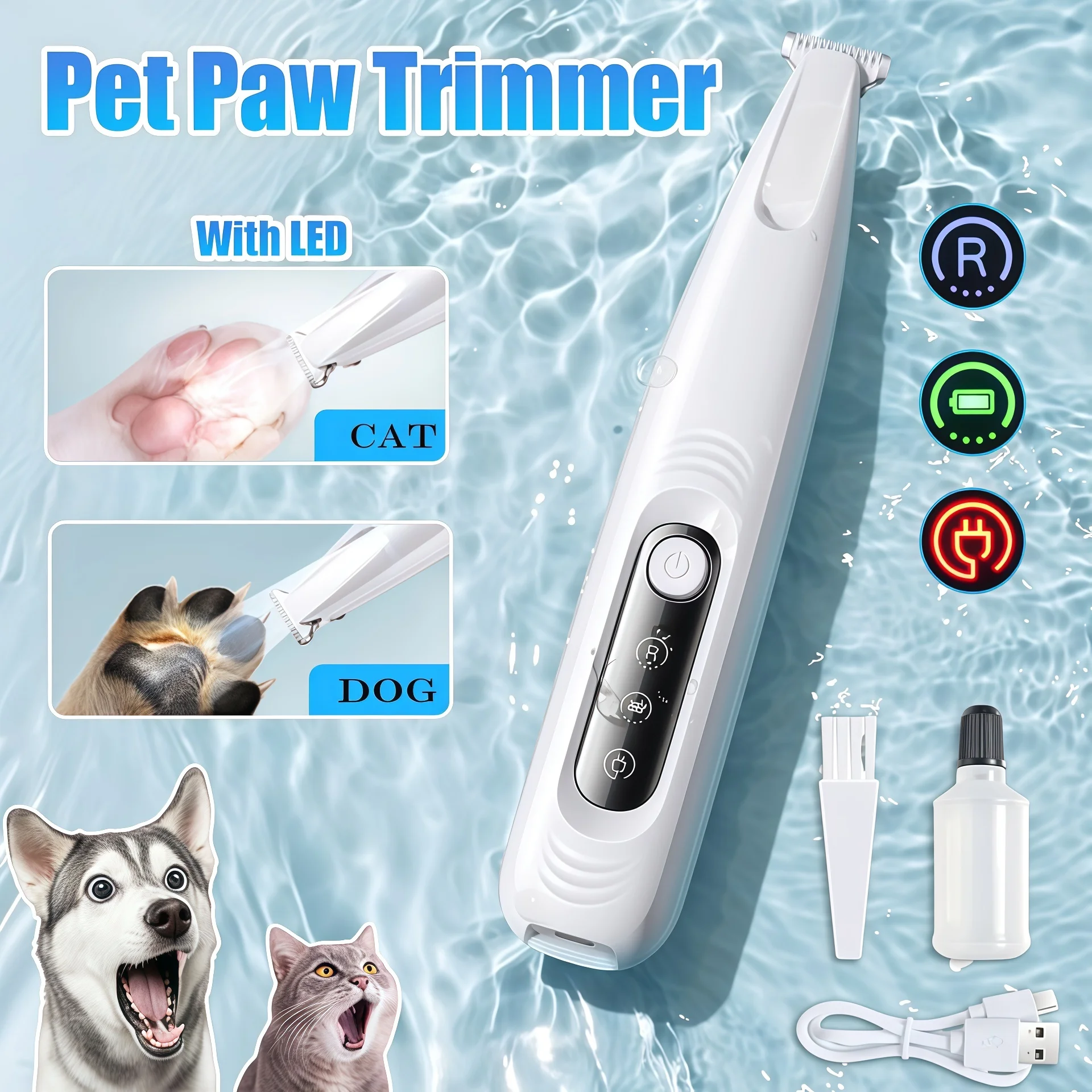 Upgrade Dog Paw Trimmer with LED Light Waterproof Portable Pet Hair Trimmer with Display Dog Clippers Grooming 18mm Widen Blade