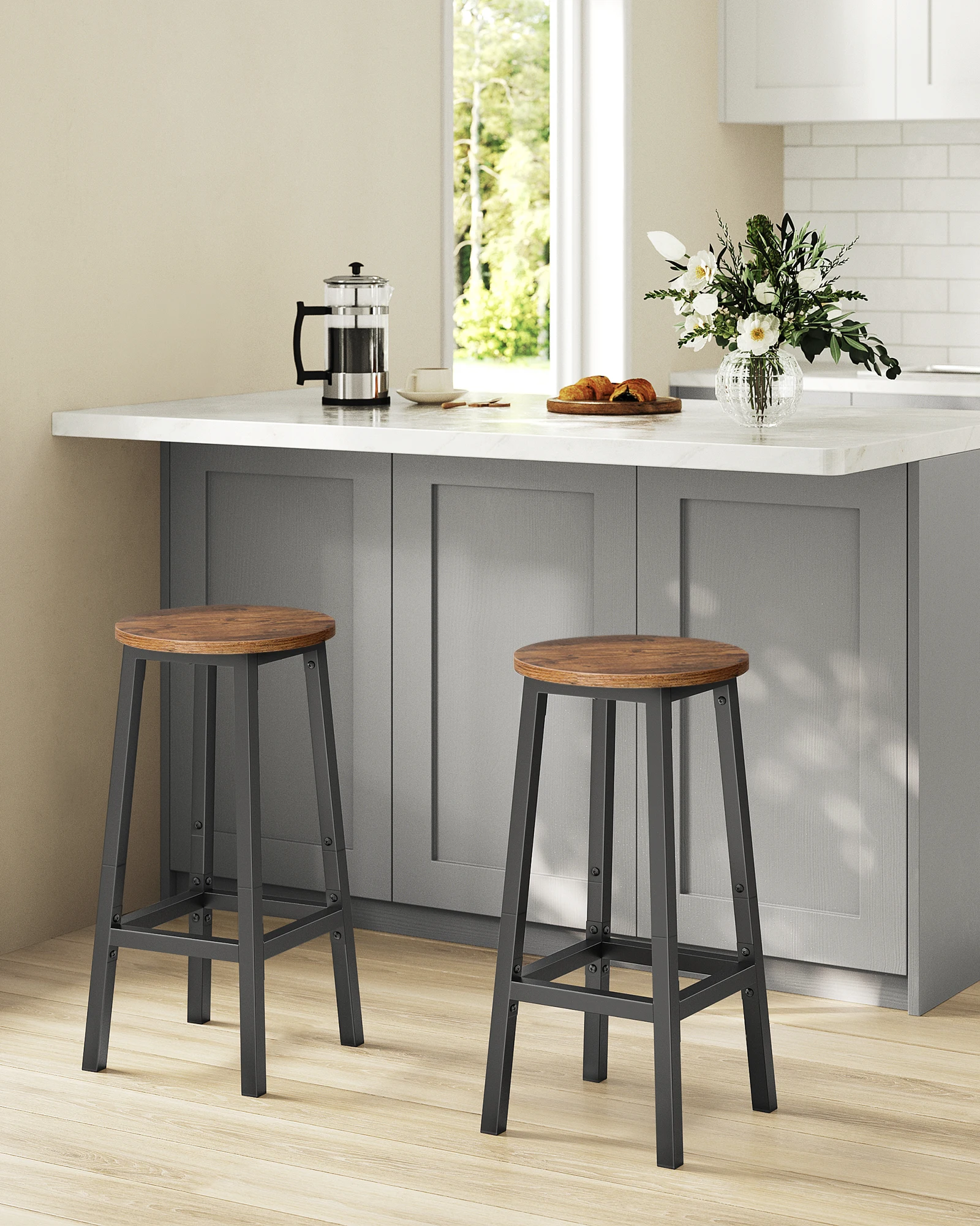 VASAGLE Bar Stools Set of 2, Kitchen Stools, Bar Chairs Footrest, for Kitchen, Living Room, Dining Room