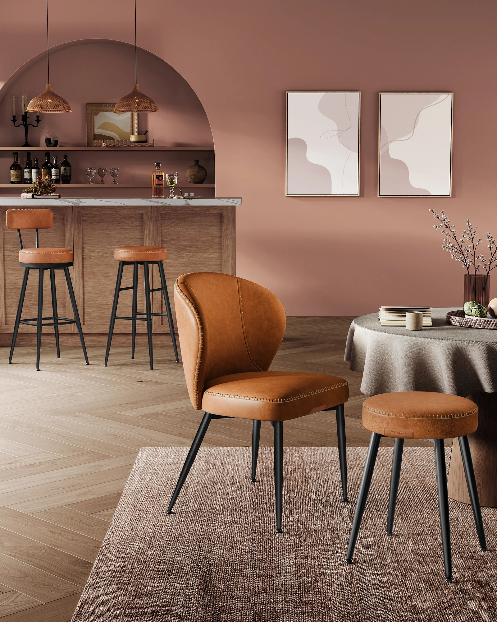 VASAGLE EKHO Collection - Bar Stools Set of 2, Kitchen Counter Stools, Breakfast Stools, Synthetic Leather