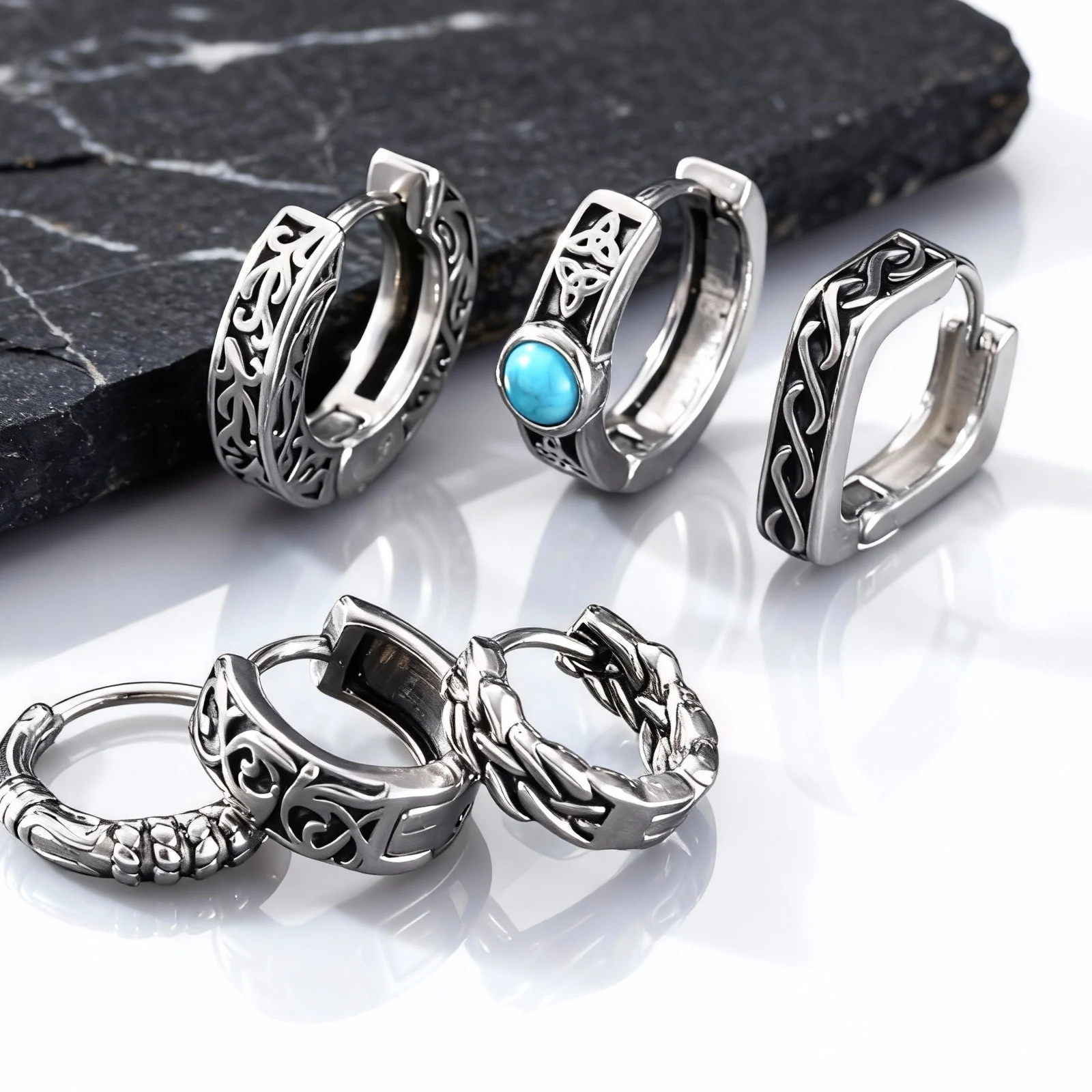 Vintage Men's Totem Huggies Hoop Earrings,Stainless Steel Celtic Knot Hoop Earrings,Punk Jewelry Gift