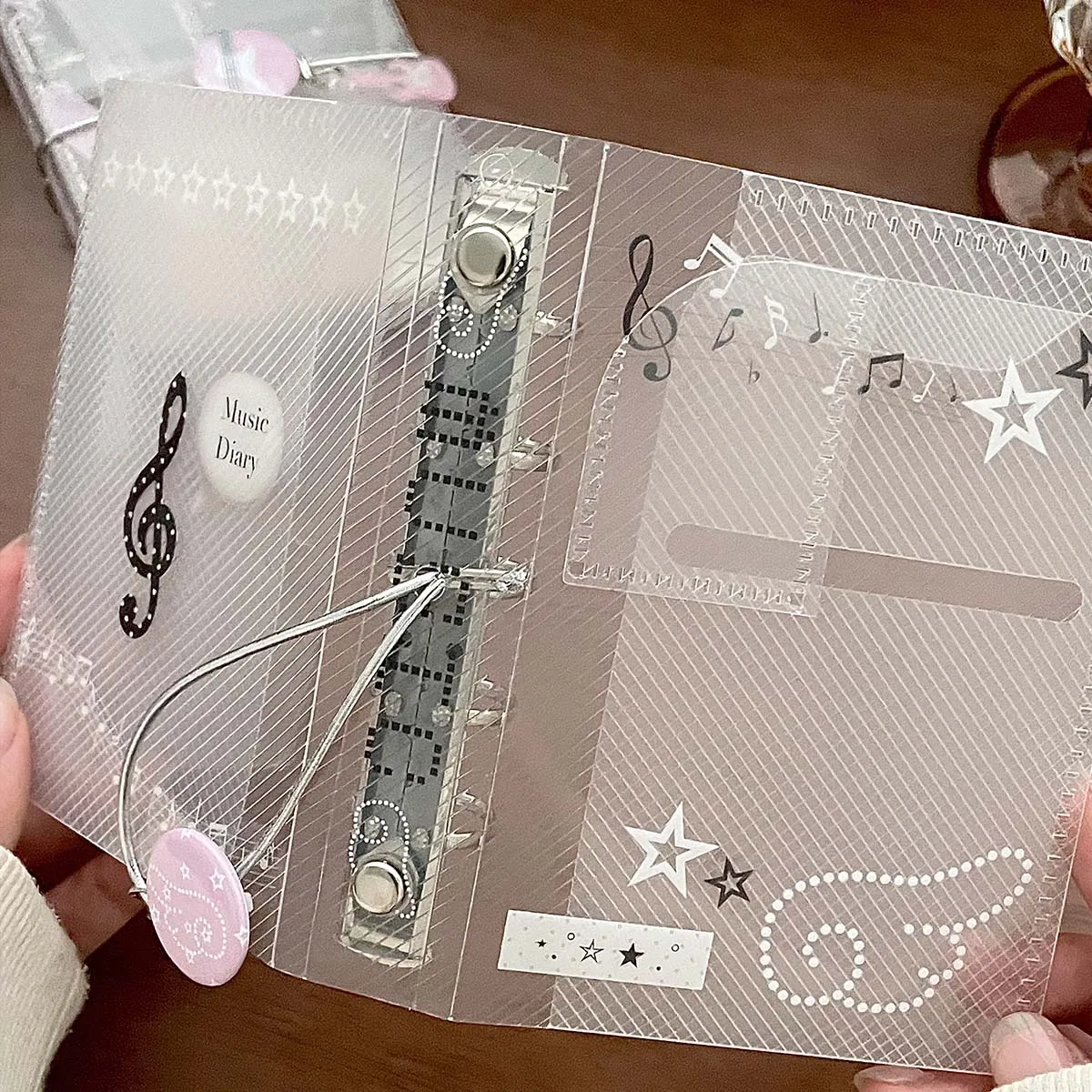 WAKAWAKA M5 Binder Music Theme Scrapbook PP Twill Tri-Fold with Tie Closure Photo Album Card Organizer Portable Planner