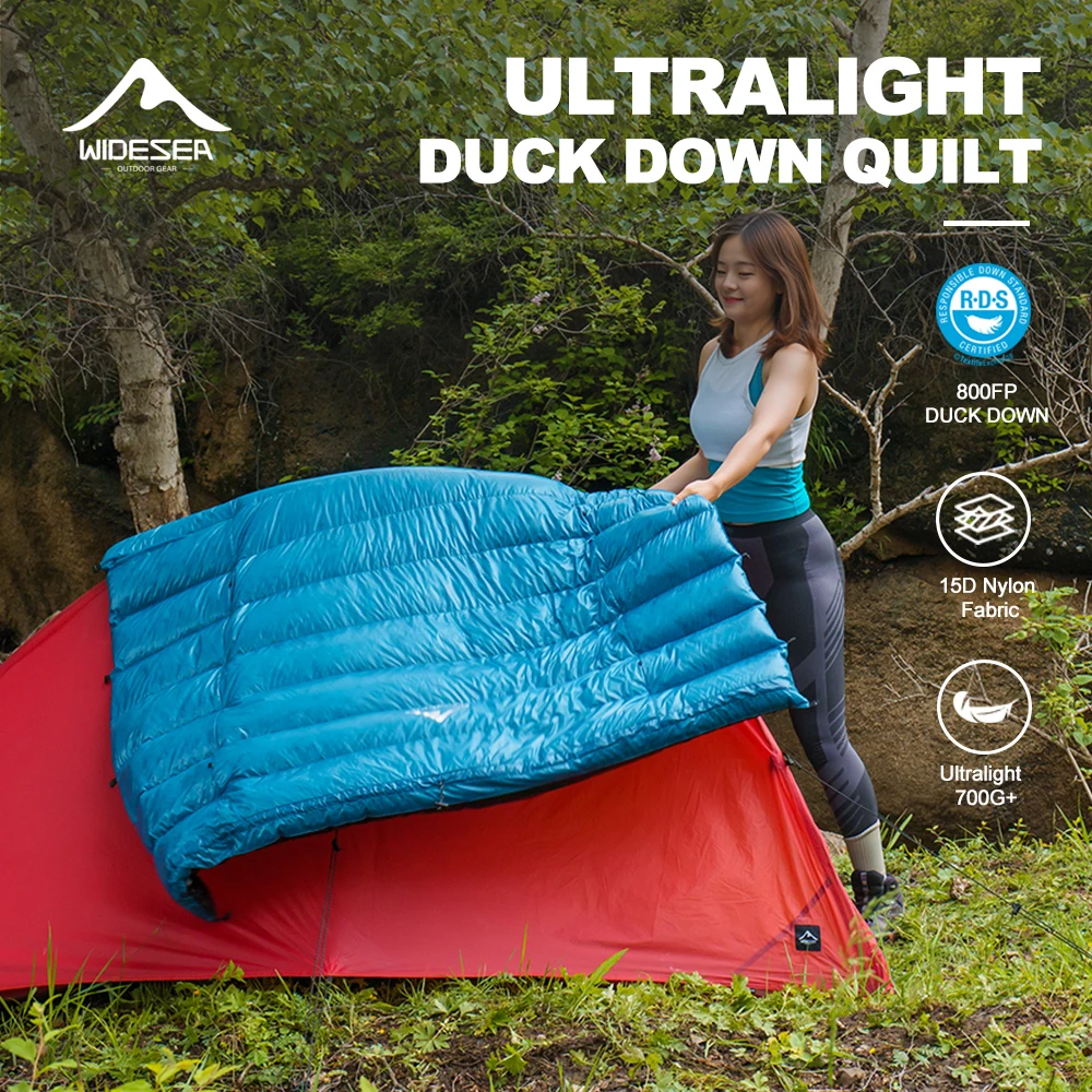 WIDESEA 800FP Duck down sleeping quilt 500G filling 15D Nylon fabric Ultralight camping sleeping bag -8° hiking & camping gears