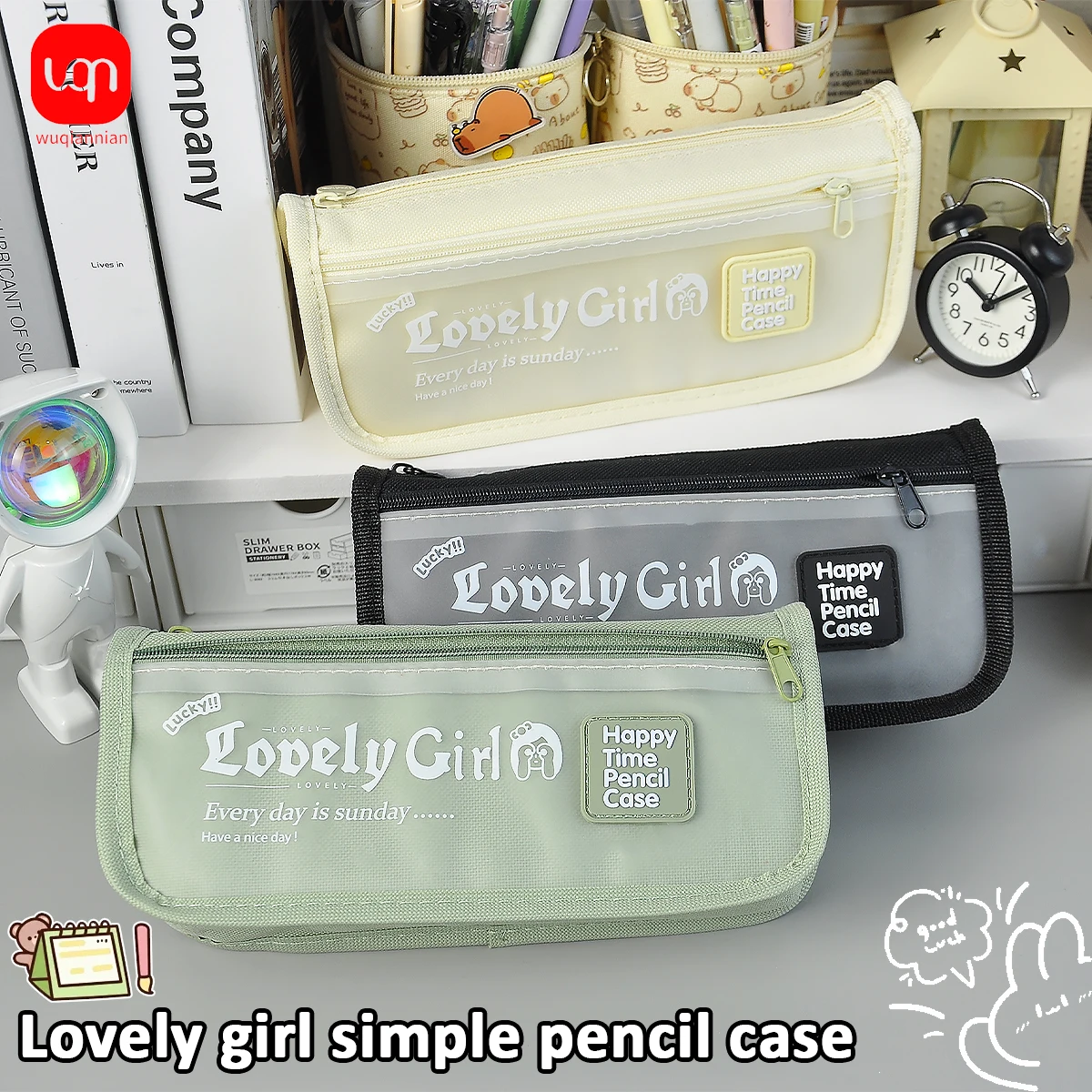 WQN-1PC Large Capacity Simple Pencil Case Student Pencil Case Convenient Simple Pencil Bag School Office Stationery Supplies