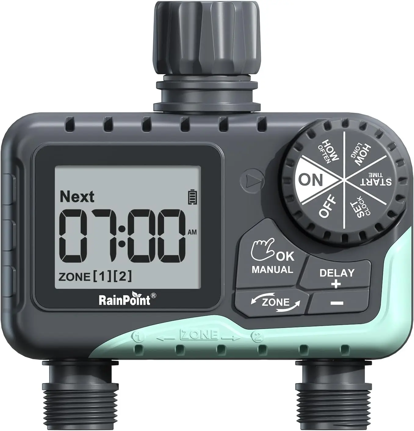 Water Timer for Garden Hose - 2 Zone Sprinkler Timer with Rain Delay/Manual Watering/Automatic Irrigation for Yard Law