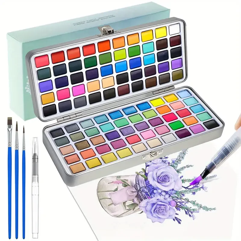 Watercolor Paint Set, 50/100/128/168 Colors in Metal Gift Box, Including Vivid, Metallic, Pearlescent and Fluorescent Colors, Tr