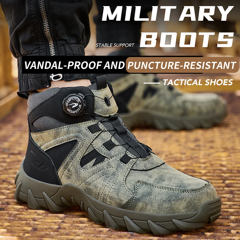 Waterproof Safety Boots Men Indestructible Steel Toe Work Boots Anti-smash Stab-resistant Safety Shoes Mens Tactical Ankle Boots