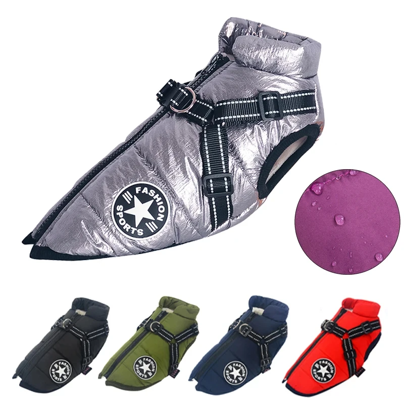 Waterproof Winter Dog Coat with Harness Warm Outdoor Apparel for Large Medium Small Dogs Breed-Specific Sizing Available