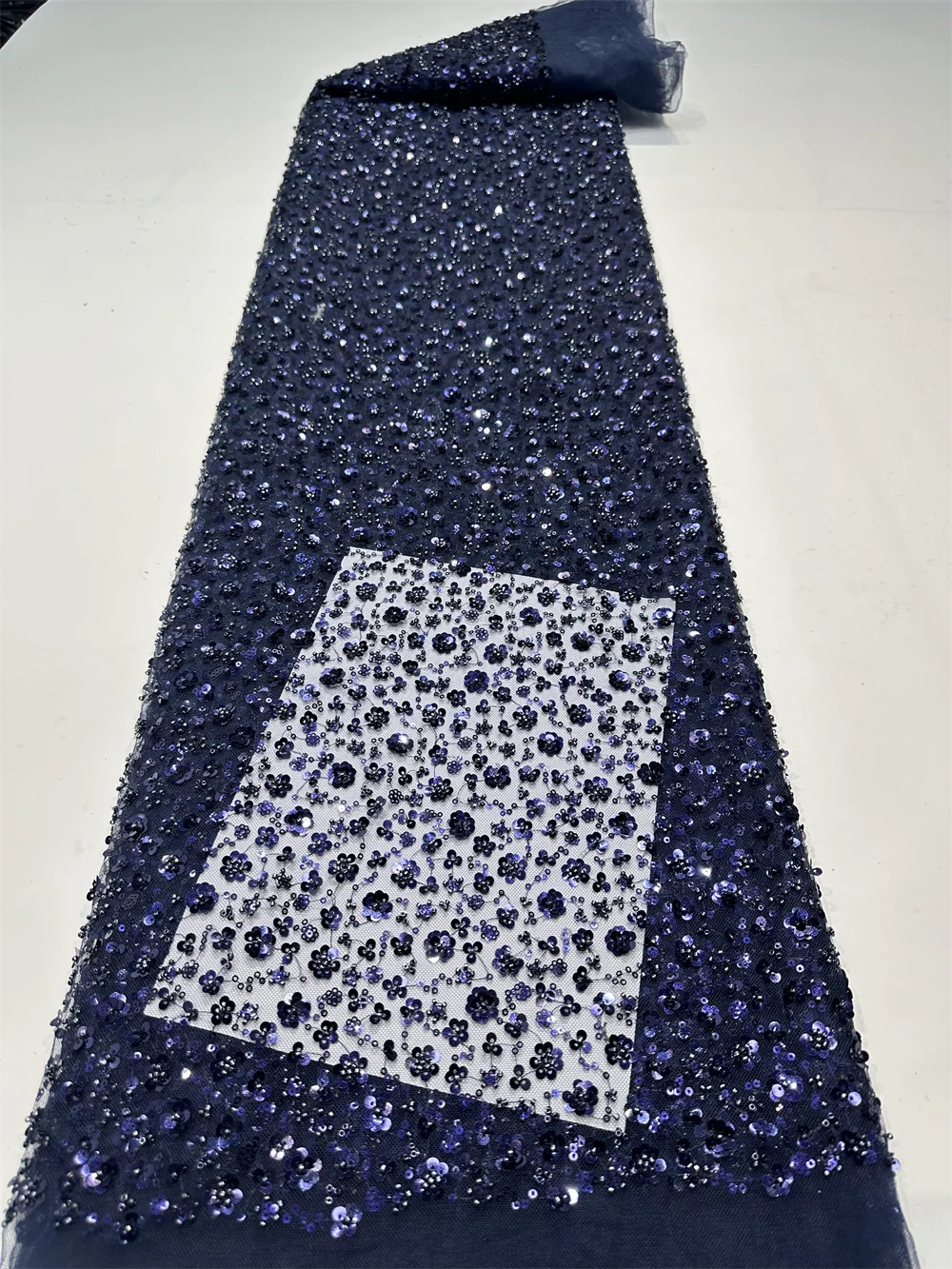 White Latest French Tulle Beaded Sequins Lace Fabrics 5 Yards 2024 High Quality Nigerian African Lace Fabric For Wedding Party