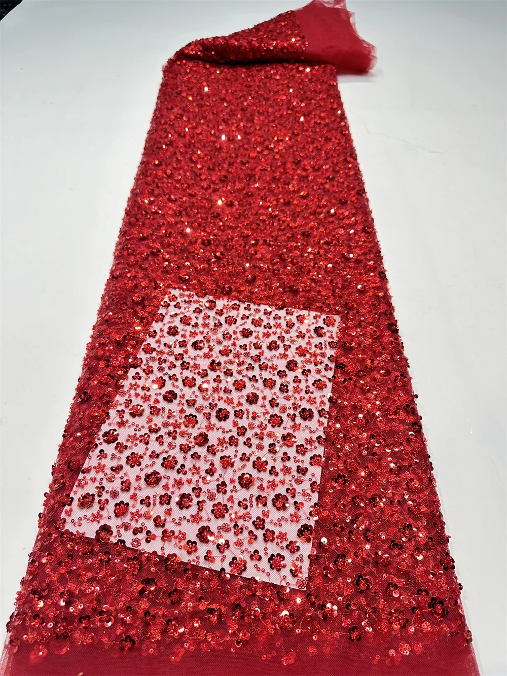 White Latest French Tulle Beaded Sequins Lace Fabrics 5 Yards 2024 High Quality Nigerian African Lace Fabric For Wedding Party