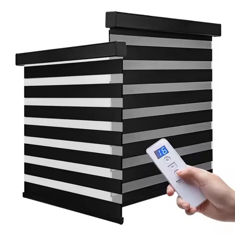 Wholesale Price American Market Square Cover Double Layer RemoteControl With Alexa And Google Motorized Zebra Blinds For Windows