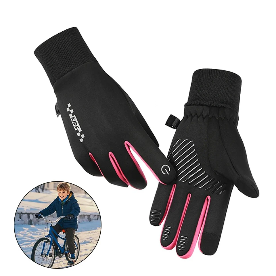 Winter Children's Gloves Padded Warm Wind Cold Riding Gloves Touch Screen Non-slip Waterproof Ski Gloves Outdoor Sports Gloves
