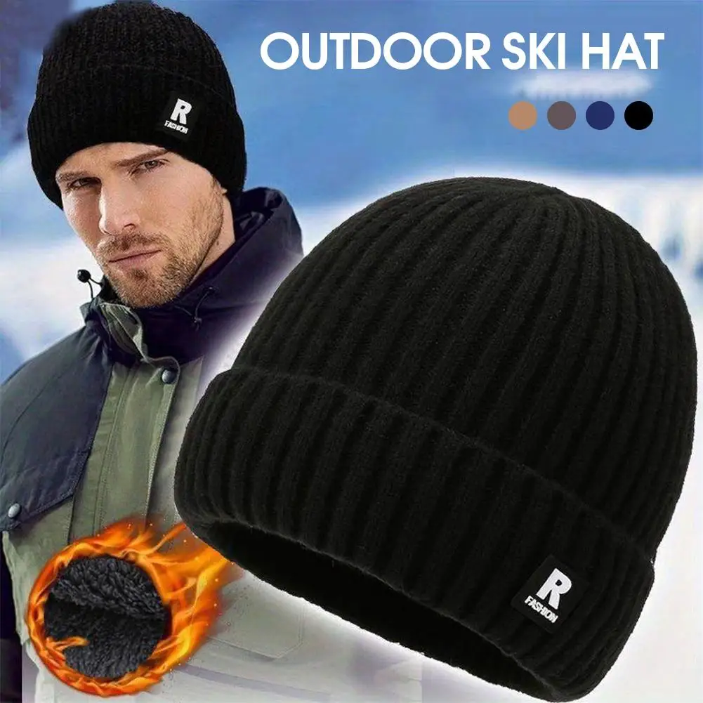 Winter Thick Beanie Hat With Fleece Lined For Men Women Winter Solid Knitted Wool Skull Cap For Outdoor Activities & Daily Use