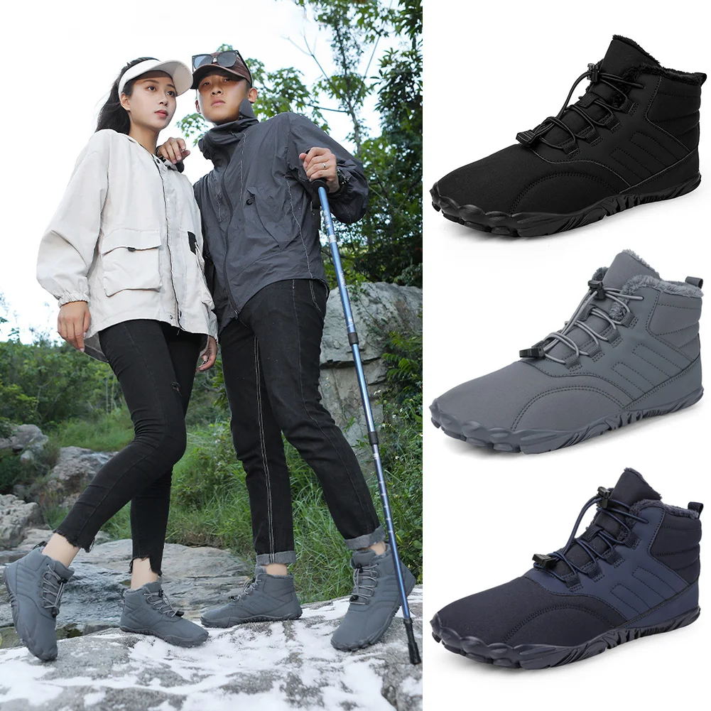 Winter Warm Running Barefoot Shoes Women Men Rubber High Ankle Boots Waterproof Non-Slip Breathable for Trekking Climbing