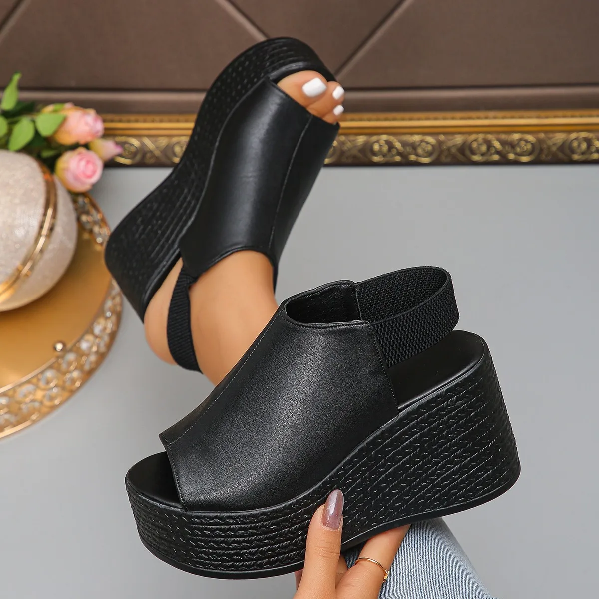Women Sandals High Quality Summer Leather Wedge Sandals Women New Platform High Heels Shoes Sexy Open Toe Elegant Sandals