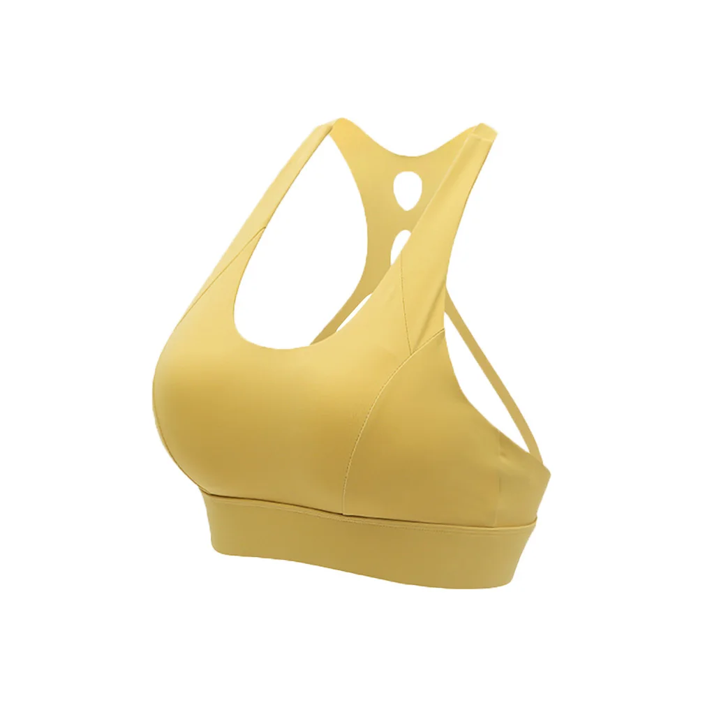 Women Sports Bra Push Up Female Gym Workout Tops Adjustable, M, Yellow