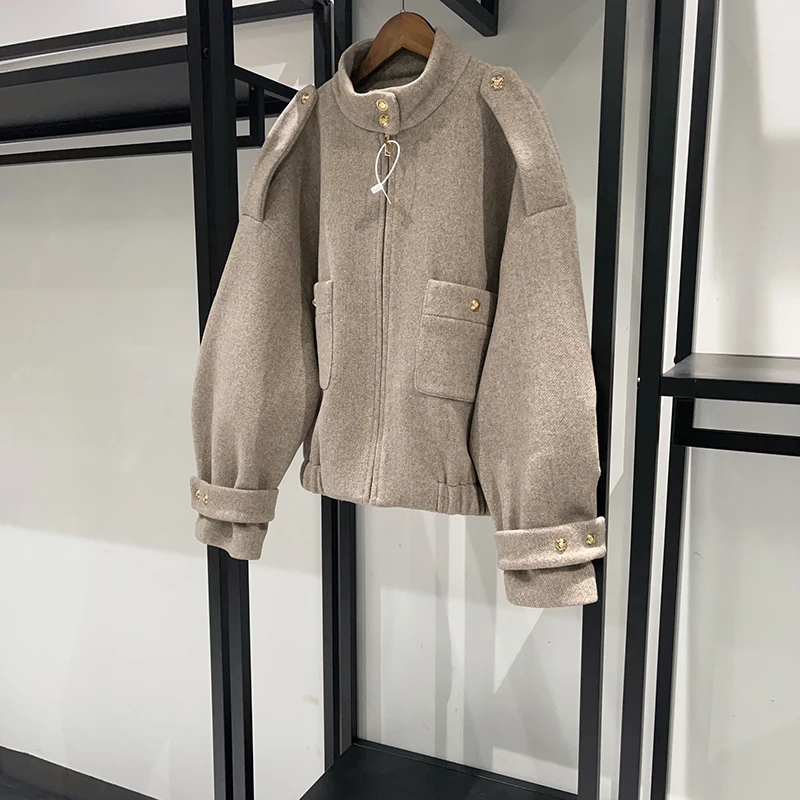 Women Stand Collar Zipper Jacket or Elastic Waist Shorts Early Autumn 2025 Solid Color Long Sleeve Fashion Set