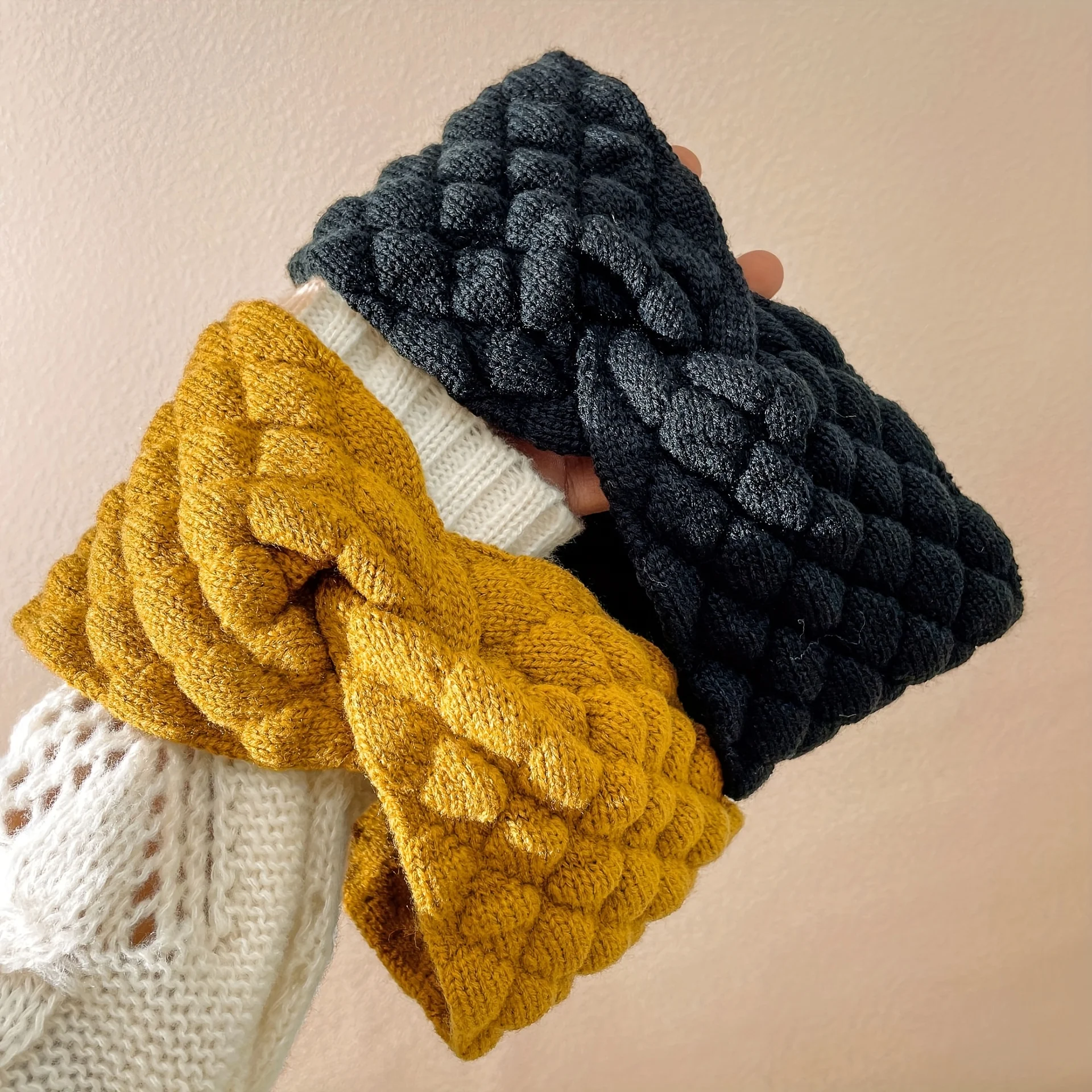 Women Winter Wide Headband Solid Color Knitted Warm Headwrap Girls Punk Elastic Headwear Sports Hair Bands Accessories