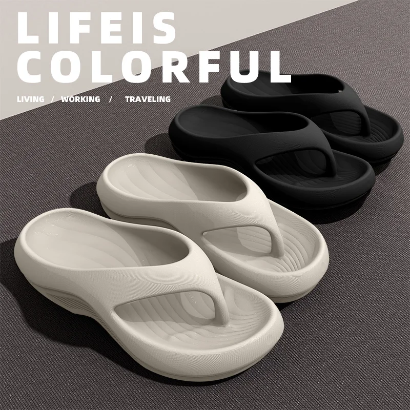 Women's EVA Thick-Heeled Sandals Anti-Slip Odor-Resistant Outdoor Wearable Flip Flops Comfortable Summer Slippers