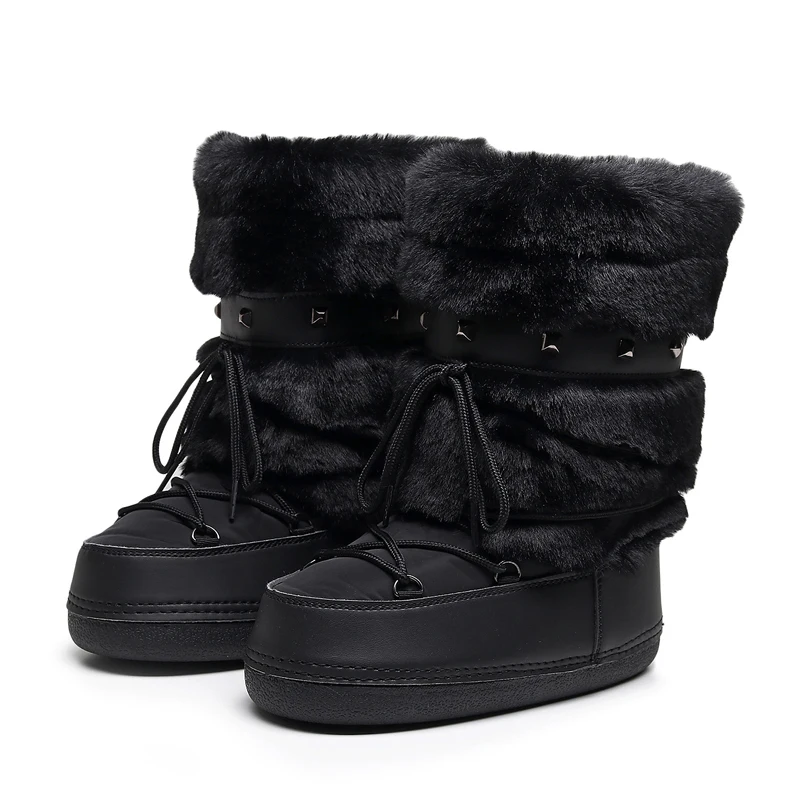 Women's Furry Boots New Warm Skiing Winter Boots Women Space Boots Trendy Ladies Winter Shoes Non-slip Girls Snow Boots