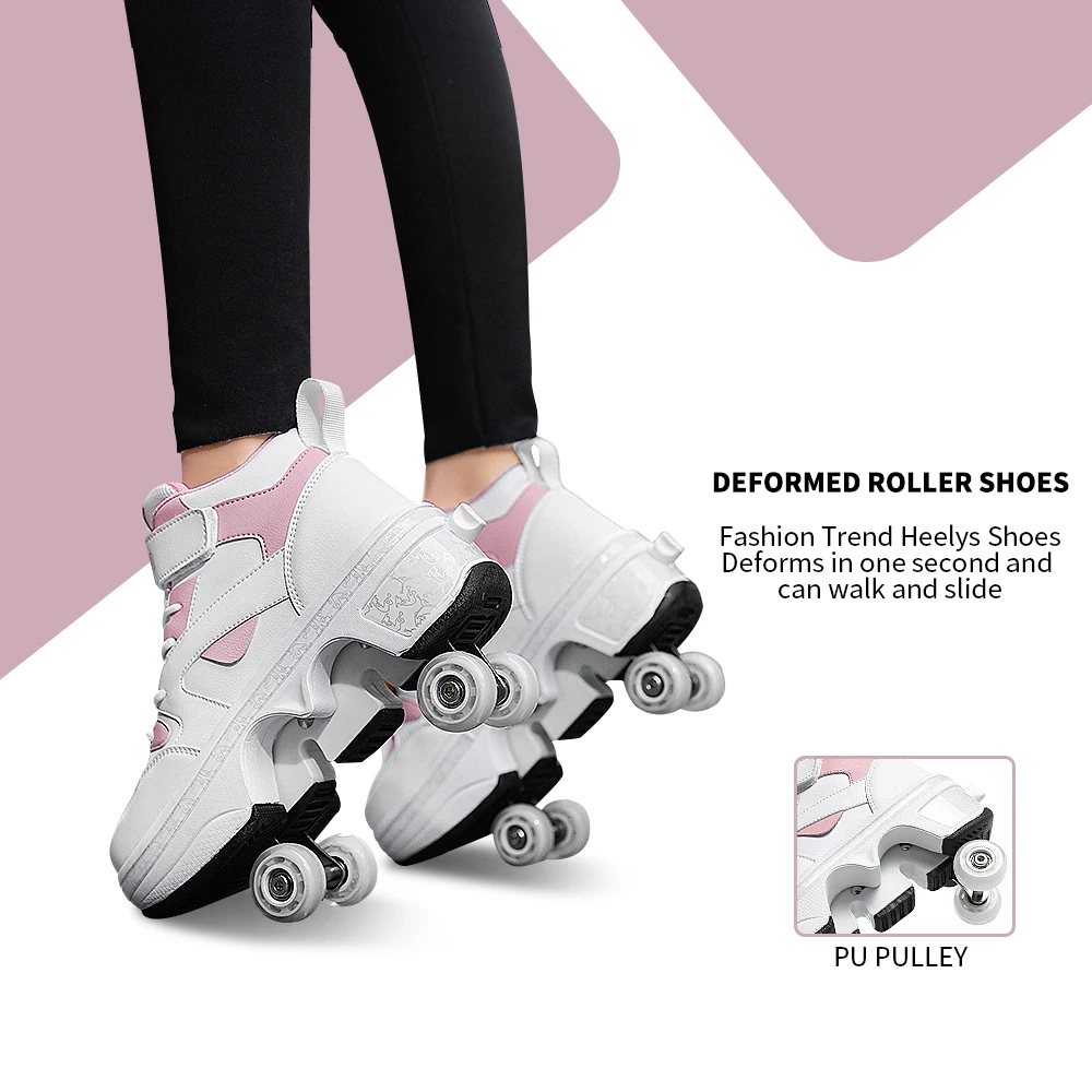 Women's High Top 4 Wheel Speed Roller Shoes Unisex Automatic Pop-up Sneakers With Wheels Dual-purpose Skating Casual Shoes