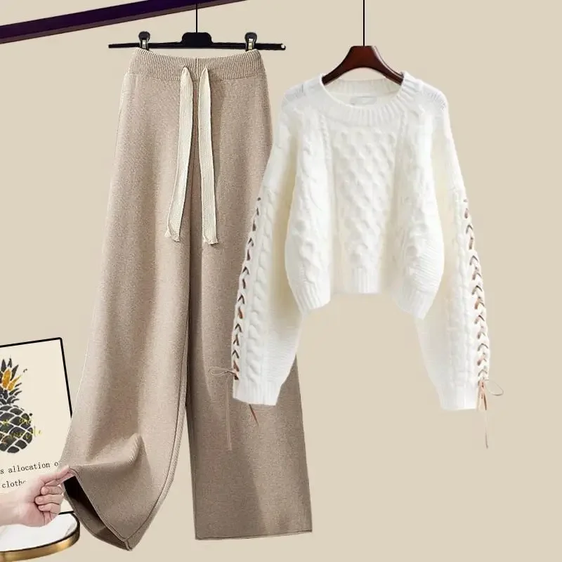 Women's Knit Pullover Sweater 2-piece Set Loose Fit Slimming Bell Bottoms Autumn/winter 2024 New Style Clothing