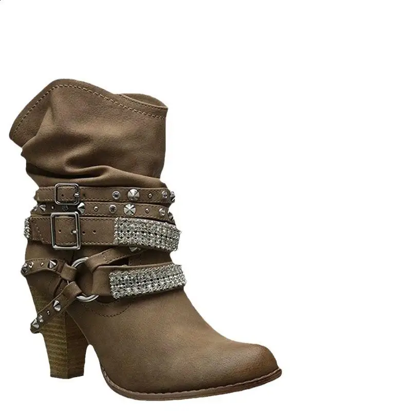 Women's Rubber Boots Round Toe Autumn Shoes Luxury Designer Boots-Women Rain Med Ladies High Heel Ankle Fashion 2025