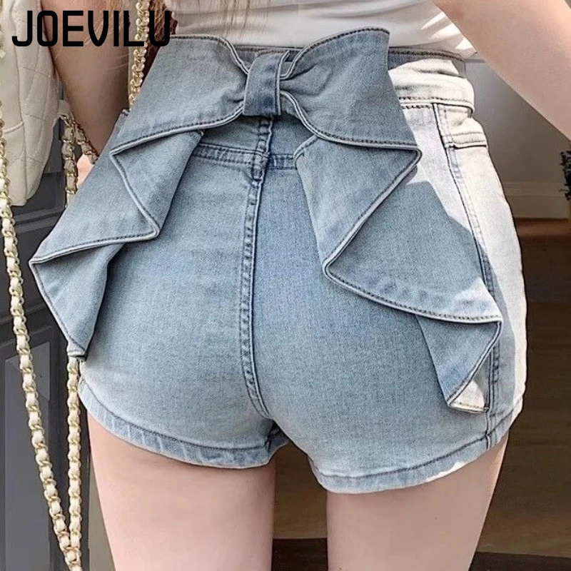 Women's Sexy Denim Shorts Y2K Petite High Waisted Hip Lifting Shorts with Personality 3D Bow Detail Slim Summer Hot Pants