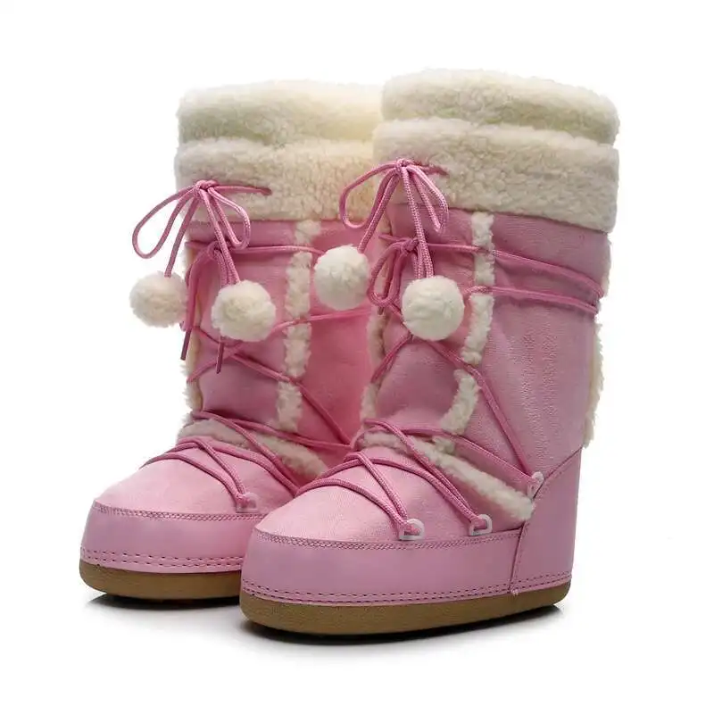 Women's Winter Boots 2026 Women Snow Boots Cold-proof Warm Mid-calf Pink Space Boots Slip-resistant Cotton Woman Winter Shoes