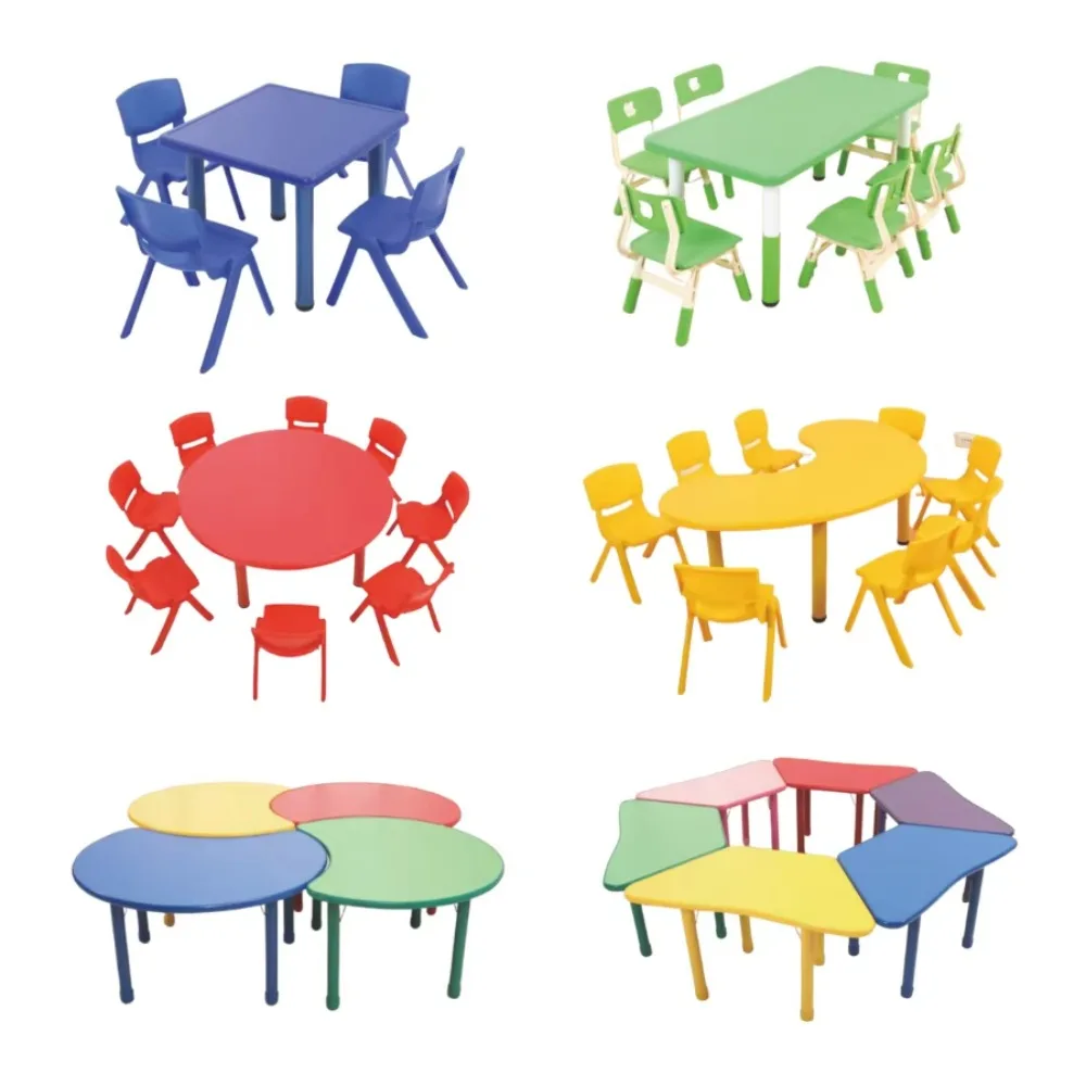 Wood Furniture Plastic School Wooden Moon Kindergarten Daycare Preschool Table and Chair Set for Kid