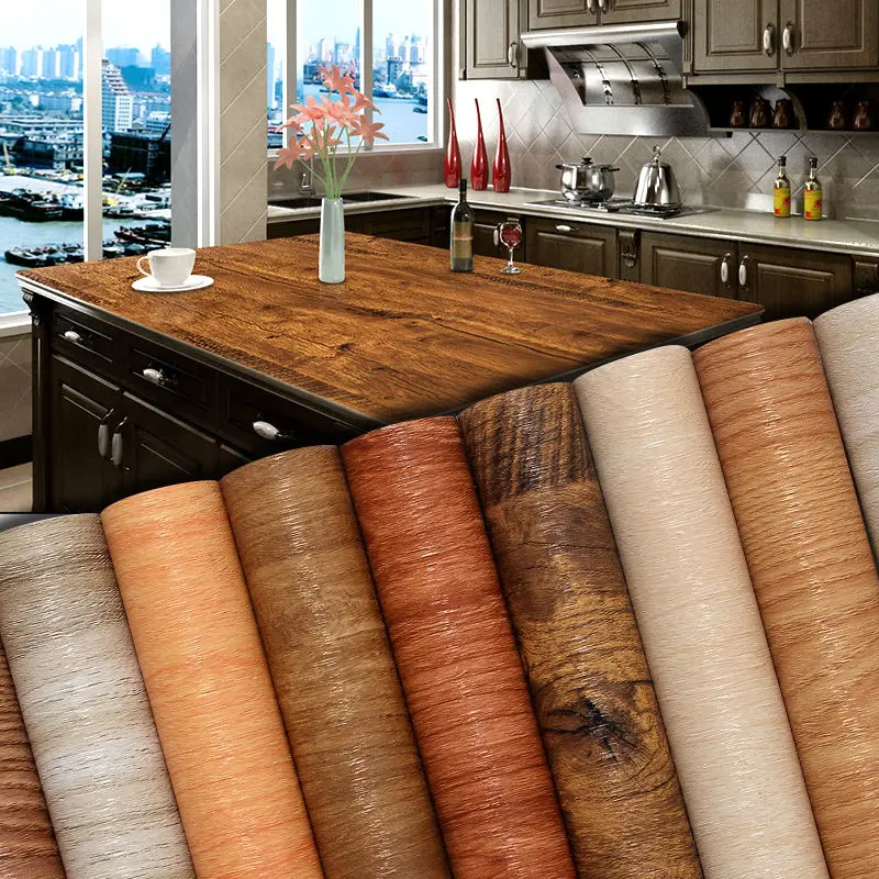 Wood Grain DIY Sticker PVC Self Adhesive Waterproof Wallpapers Renovation Furnitures Wall Stickers Home Decor Sticky Paper Decal