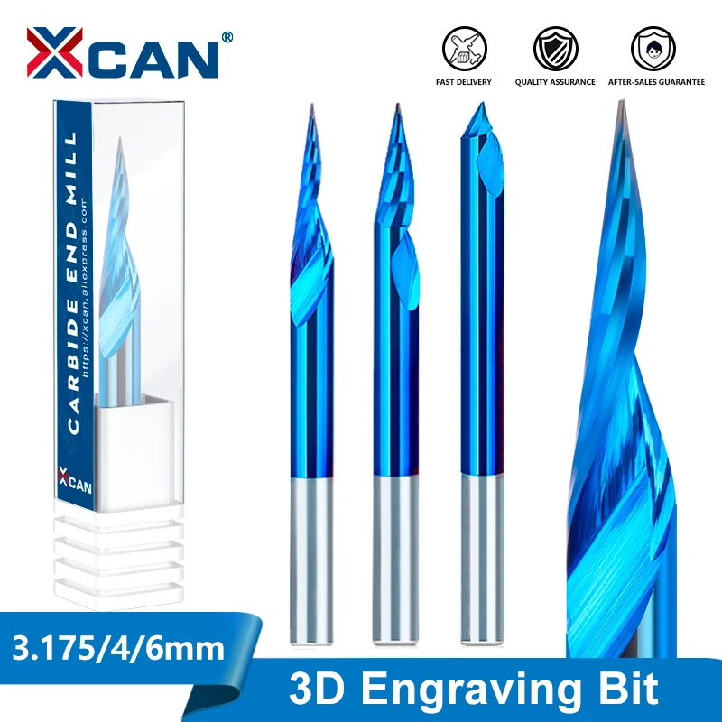 XCAN Engraving Bit CNC Router Bit 1/8inch 4mm 6mm Shank Carbide End Mill Wood Milling Cutter 15-90 Degrees