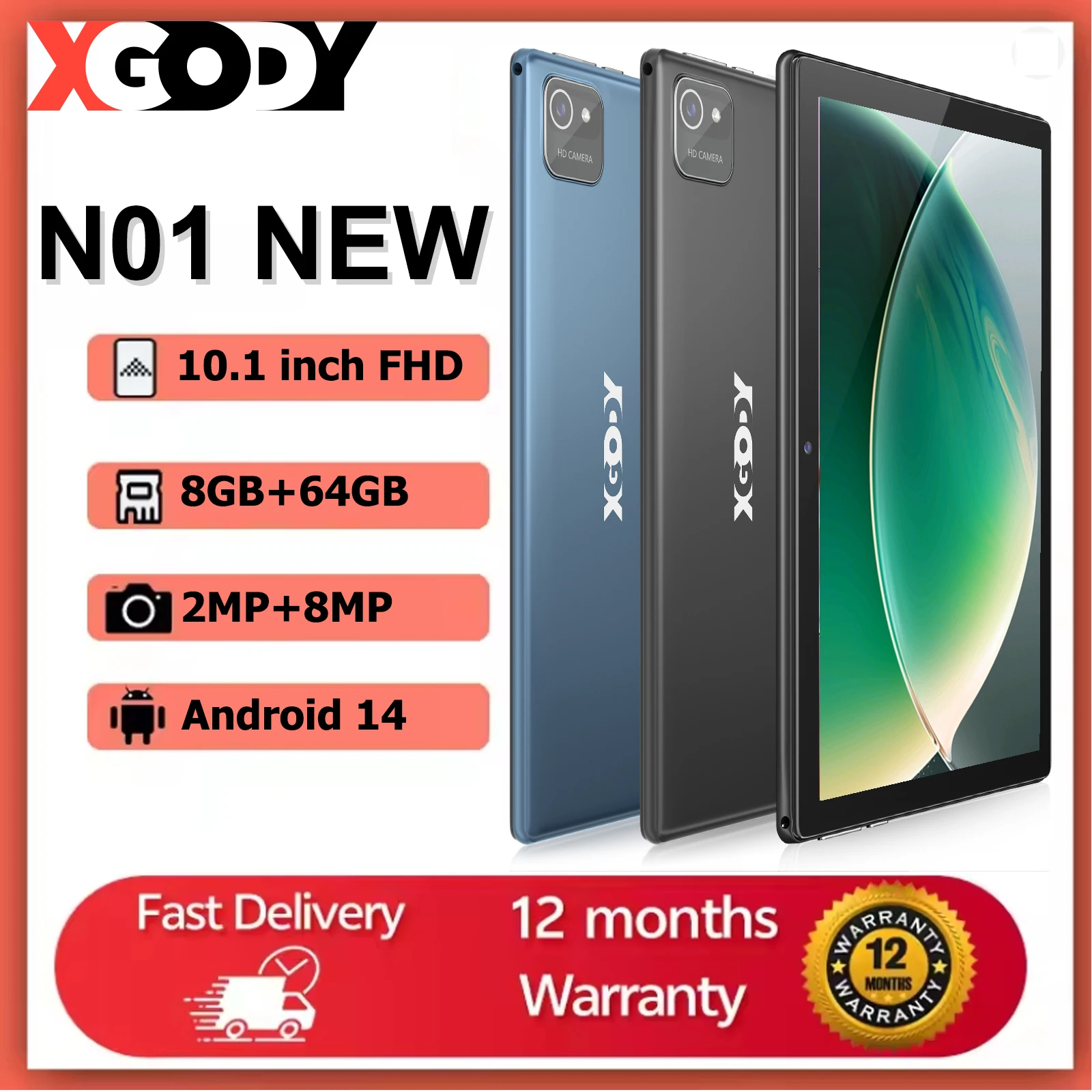 XGODY New 10.1 Inch Android 15 Tablet Pc Google Play Penta Core Dual Cameras Dual WiFi 5G Wifi Tablets 8GB RAM 64GB ROM