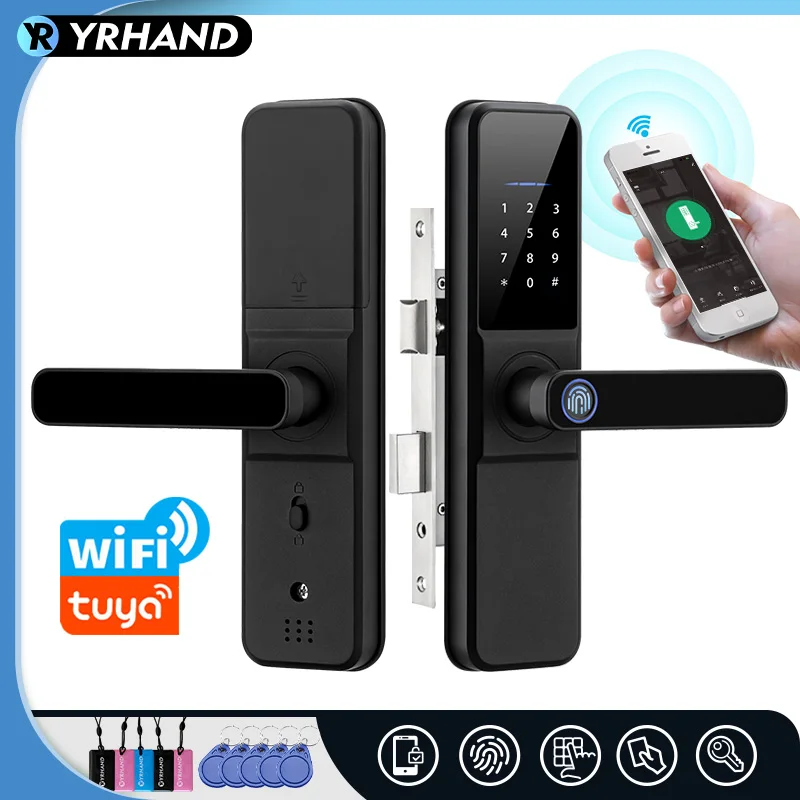 YRHAND H01 Tuya wifi App Unlock fechadura Biometric eletronica digital Waterpoof Fingerprint IC card Smart Door Lock for Home