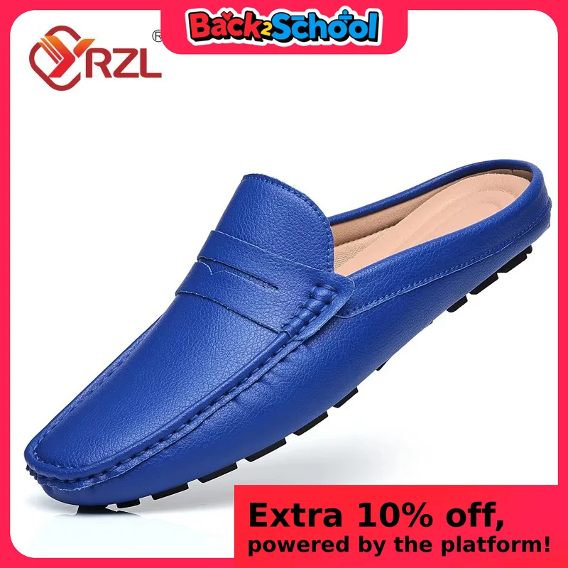 YRZL Loafers Summer Slip on Half Shoes for Men PU Leather Slippers Casual Breathable Comfy Loafers Moccasins Casual Shoes Men