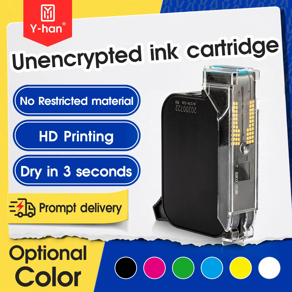 Yhan 2588 compatible quick-dry ink cartridge 12.7mm print height universal for unencrypted handheld printer