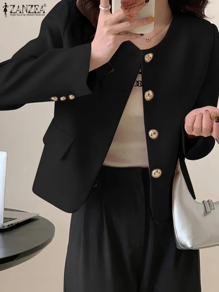 ZANZEA Commute Fashion Blazer Elegant Button Up O-Neck Long Sleeve Shirts Solid Color Women's 2025 Spring Casual Chemise Femmes