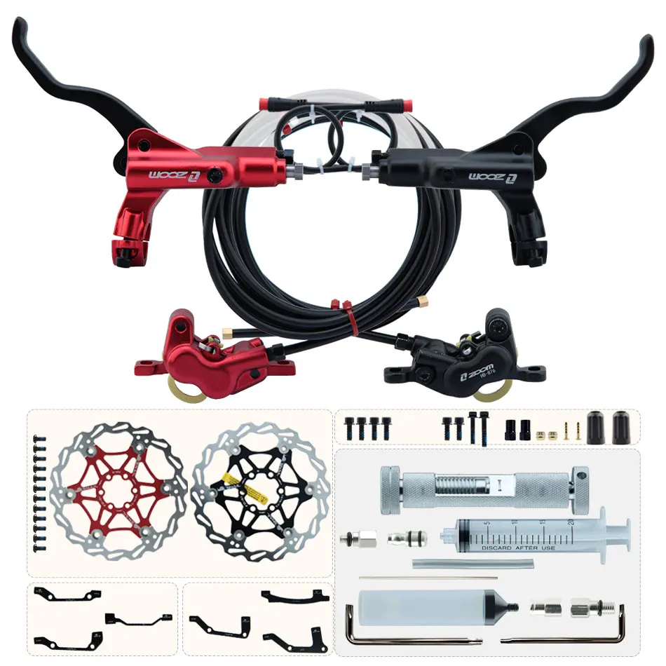 ZOOM HB-876E 4-piston Disc Hydraulic Brake Electric Scooter Folding 203 Mountain Bike Power Off Black Red 160 E-bike Bicycle 180