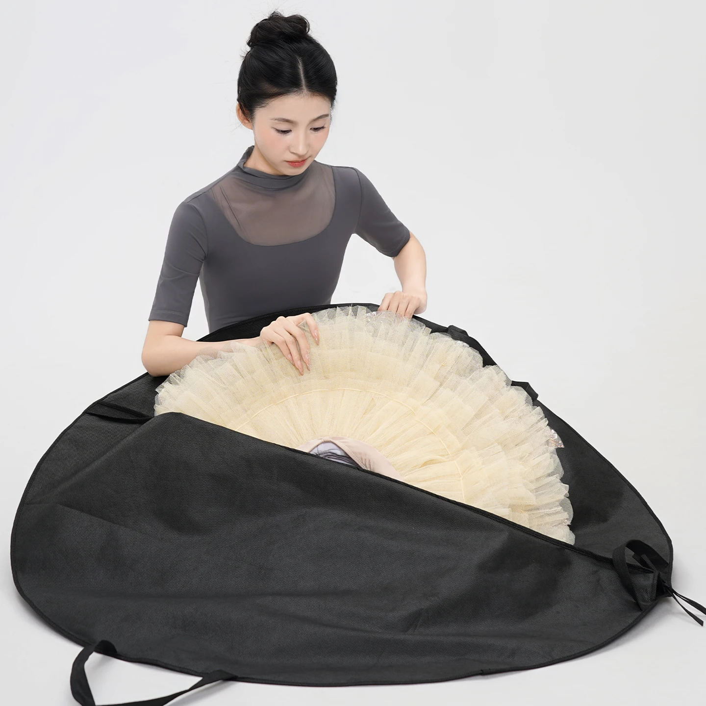 Zipper Black Storage Bag for Ballet Tutu Non-woven Waterproof Handbag Backpack for Performance Tulle Skirts Dance Accessories