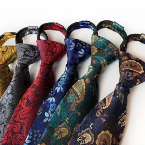 Zipper Tie For Men Women 8cm Classic Neck Tie Wedding Party Casual Paisley Design Plaid Men Neckties Suit Easy Pre-tied Cravats