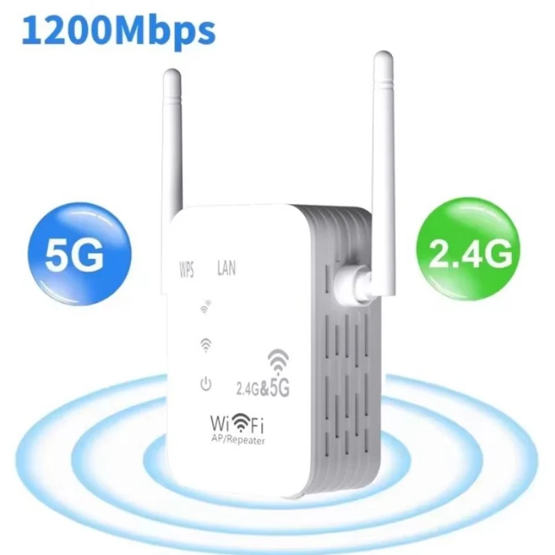 WiFi Booster 5G Dual-Band WiFi 1200Mbps WiFi Repeater Wireless Extender Network Amplifier Long Range Signal WiFi Router Home
