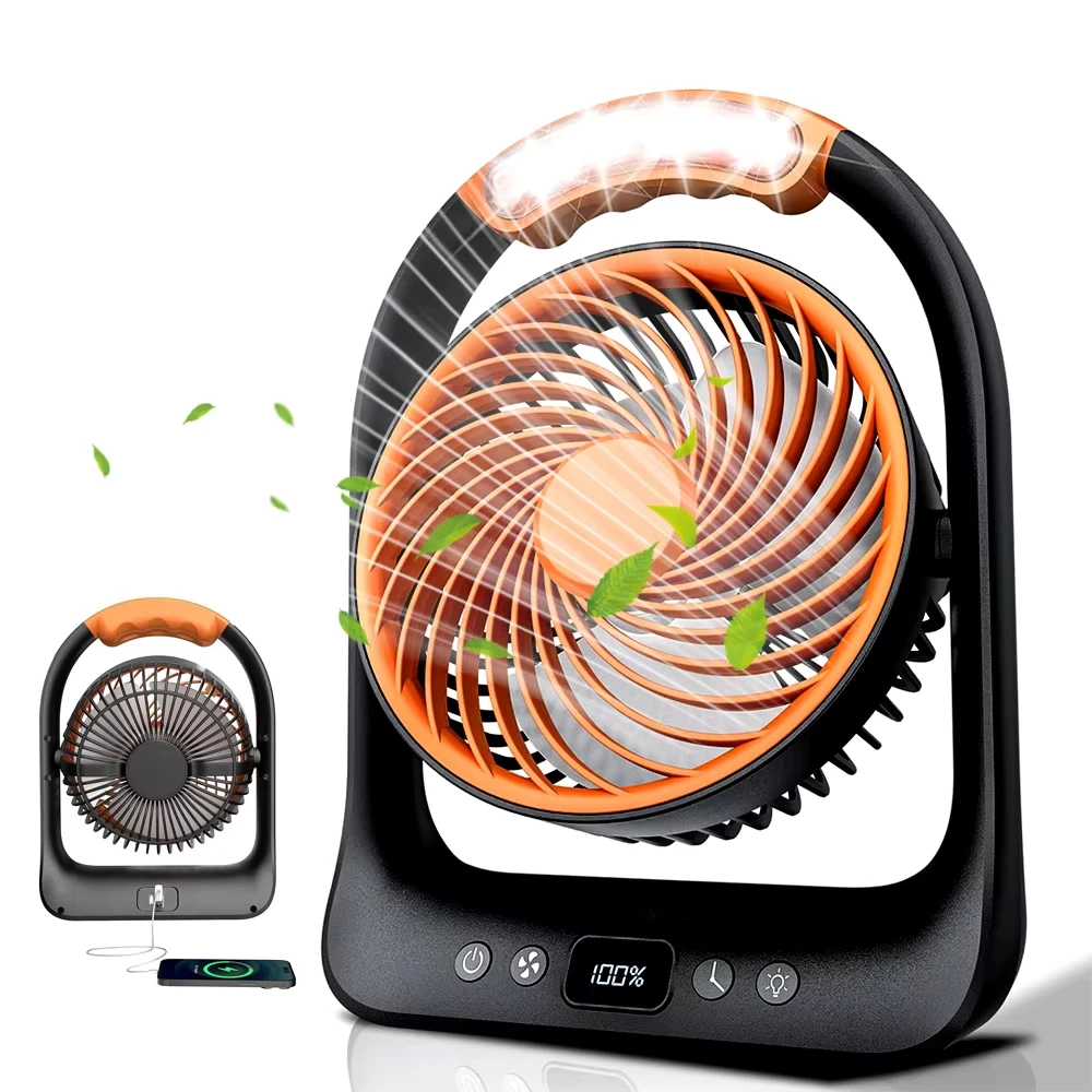Camping Fan 3 Speed Adjustable Portable Desk Fan Rechargeable 360° Tiltable Electric Fan with LED Specified Time Cooling Fan