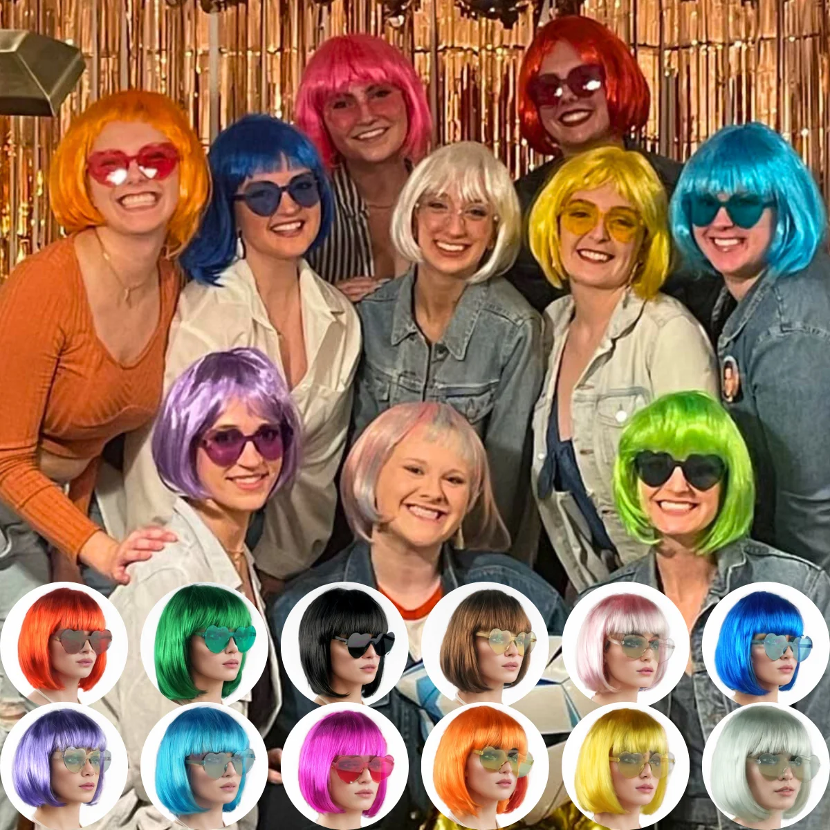 Neon Colorful Short Bobo Hair Wigs Colored Fun Party Costume Wig for People Party Use Bob Haircut Bright Color Hairpiece