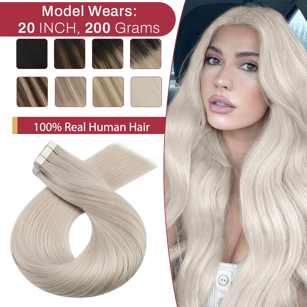 Moresoo Tape in Hair Extensions Balayage Remy Real Human Hair for Women Invisible Seamless PU Skin Weft Straight Hair Tape ins