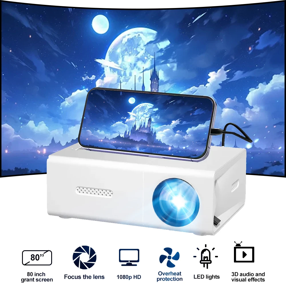 Protable Mini Projector Full HD Video Movie Beam Projector For Smartphone Video Home Office Theater Cinema Camping Outdoor