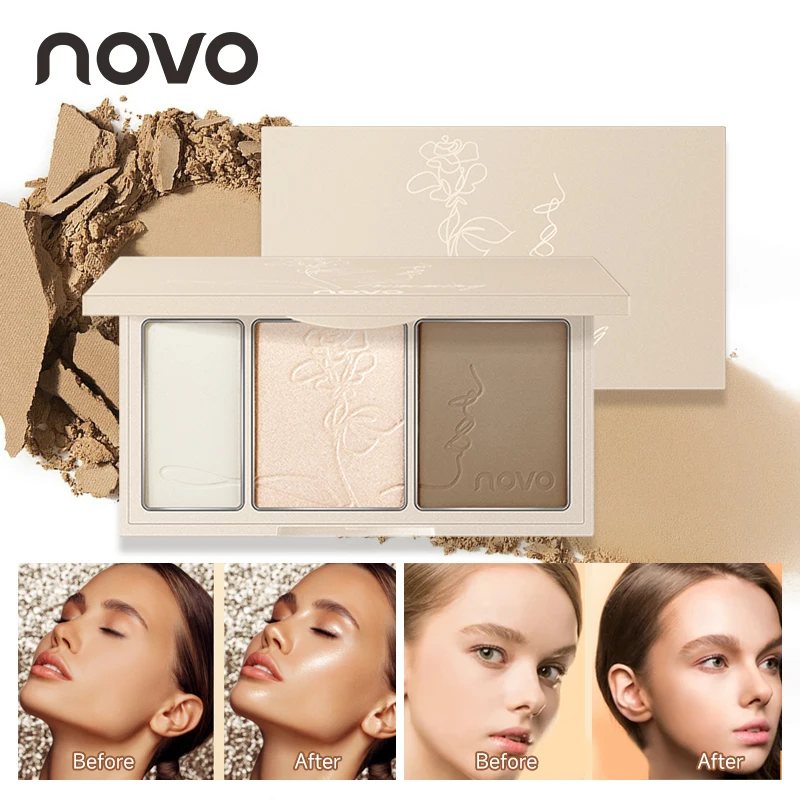3-In-1 Contouring Powder - Easy To Blend, Highlight And Contour Palette, Ultra-Fine And Long-Lasting, Complexion-Enhancing Shade