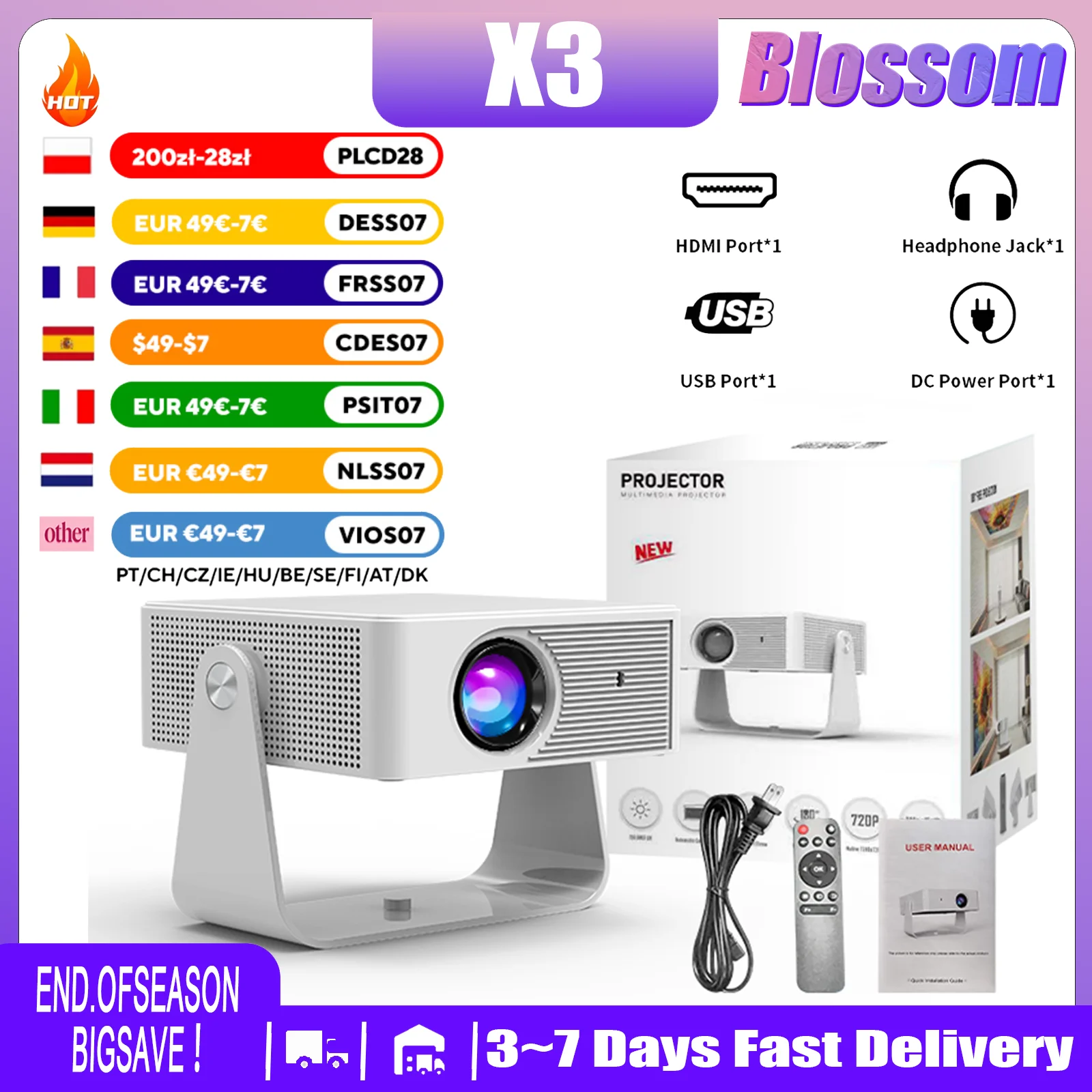 Blossom X3 Portable Smart Projector Auto Focus 360° Gimbal WiFi 6 Bluetooth AI Voice 150 ANSI Lumens HDR10+ Home Theater Outdoor